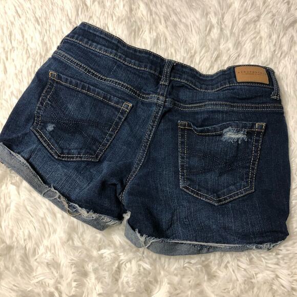 AERO • Blue Jean Distressed Mini Denim Shorts • Sz 0 - Picture 8 of 8